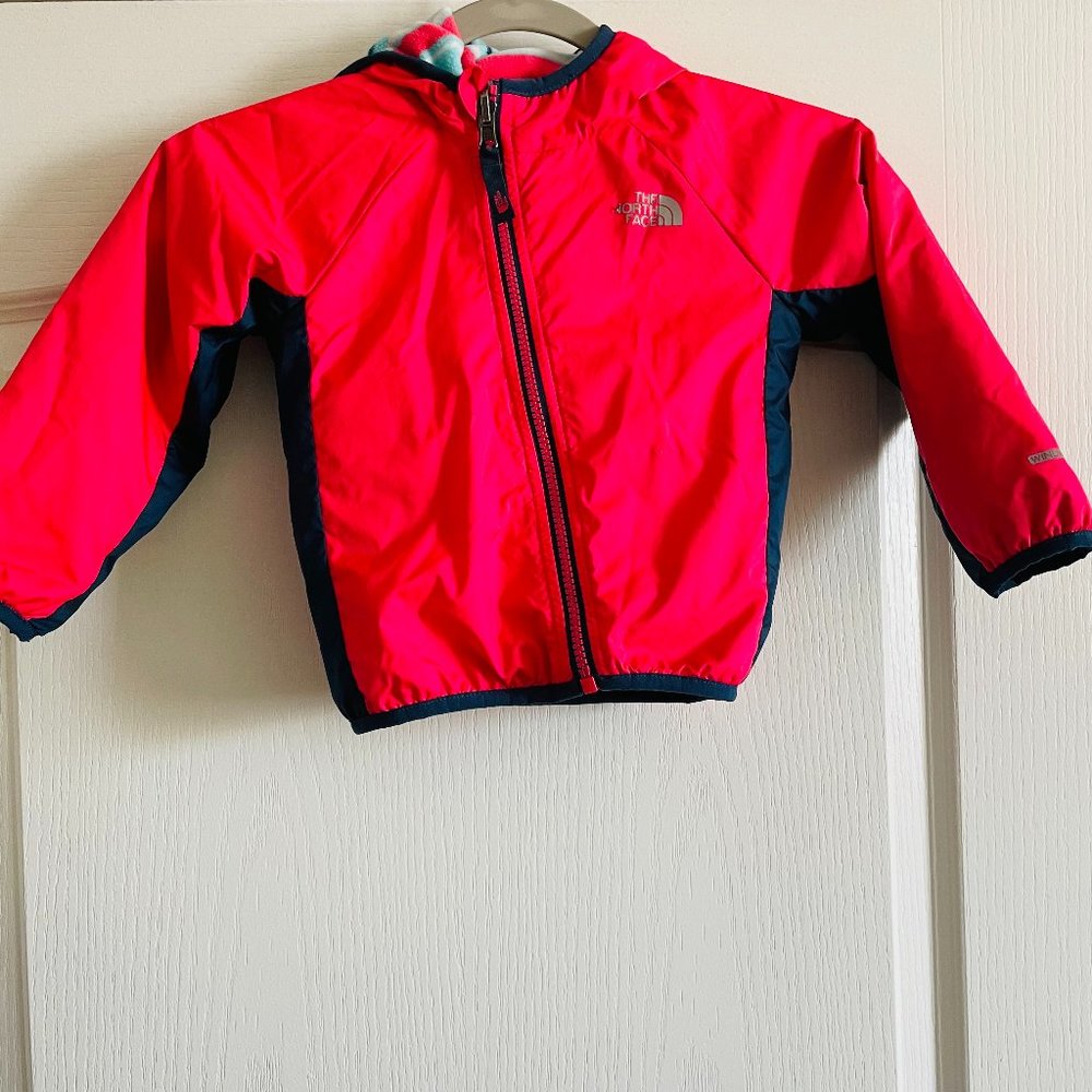 North Face Infant Fleece Lined Striped/Pink Reversible Jacket Size 18-24mo